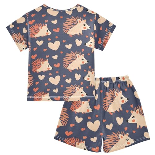 ALAZA Hedgehog Love Heart Blue Pajamas Short Sleeve 2 Piece Sleepwear Top and Bottom Pajama Set Unisex2