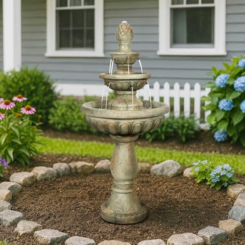 Image of Naturefalls 42.5 inch Outdoor Water Fountain, 3-Tiers Fiber Reinforced Concrete Garden Water Feature, Electric Fountain with Low Voltage Pump Decorative Waterfall for Patio Backyard Lawn Yard Decor