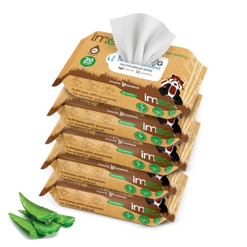 Image of IMECO Bamboo Wet Wipes | 150 Wipes (30 Wipes X Pack of 5) | Aloe Vera Facial Wipes | Makeup Remover Wipes | Cleansing Face Wipes | Wet Wipes for Women & Men | Paraben & Alcohol Free