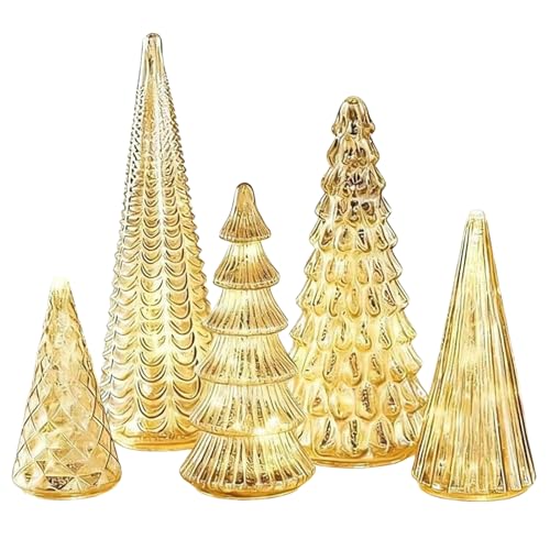 5 Stück Glas Weihnachtsbaum, Mini Weihnachtsbaum Mit Beleuchtung,...