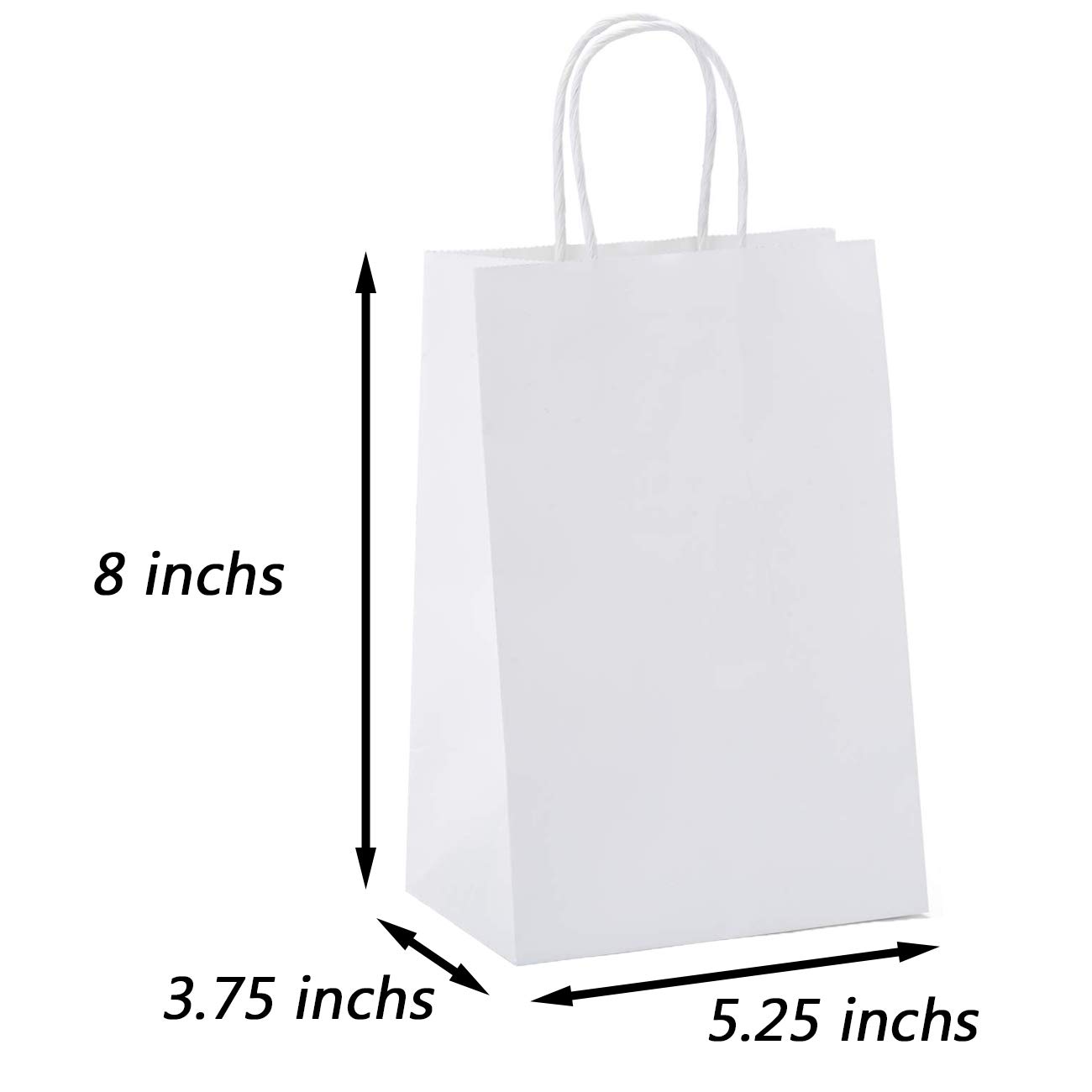 Quanyong 50Pcs White Kraft Paper Bags 5.25 x3.75 x8 inchs Gift Bags Bulk with Handles for Shopping, Packaging, Retail, Party, Gifts, Wedding, Recycled, Business, Goody and Merchandise