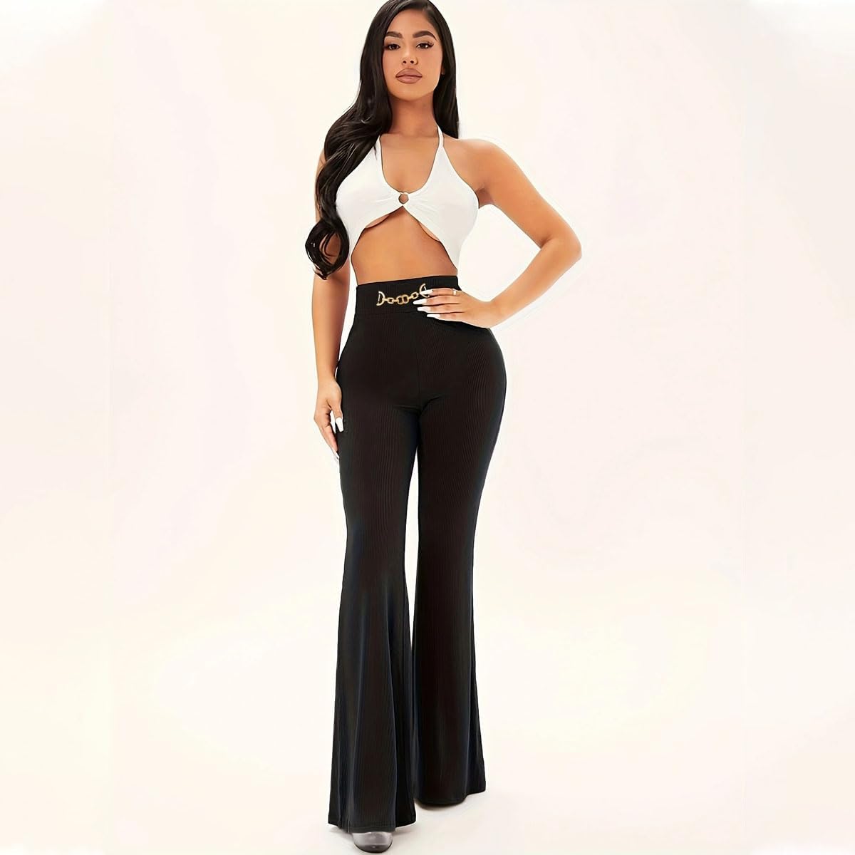 High Waisted Bell Bottom Pants for Women-Stretchy Pull-On Dress Pants,Black Flare Work Trousers for Office Casual - Image 8