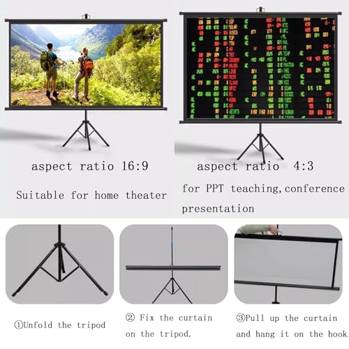Pantalla para proyector 72 pulgadas 4:3 con trípode ajustable miniatura 5