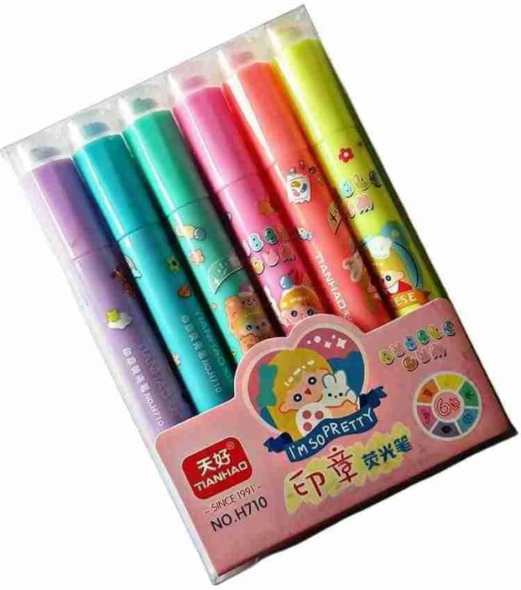 SAH 2-in-1 Stamper Marker Pen Set with Water Based Ink Cute Stationary, Pen for Kids, Best Gift for Girls, Best Gift for Kids (Pack of 6 Pen)
