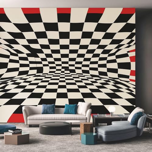 Papier Peint Illusion d'Optique Noir et Blanc pour Salon Lumineux