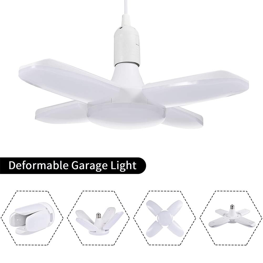 Viugreum LED Garage Lights 80W E26 E27 8000LM Deformable Basement Lighting Super Bright 6000K Cold White Adjustable Deformable — view 2