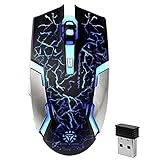 Wireless Gaming Mouse, VEGCOO C8 Silent Click Wireless Rechargeable Mouse with Colorful LED Lights and 2400/1600/1000 DPI 400mah Lithium Battery for Laptop and Computer (C8N Black)