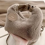Elegante borsa tote da donna in peluche, funzionale borsa a tracolla per la vita quotidiana (cachi scuro)