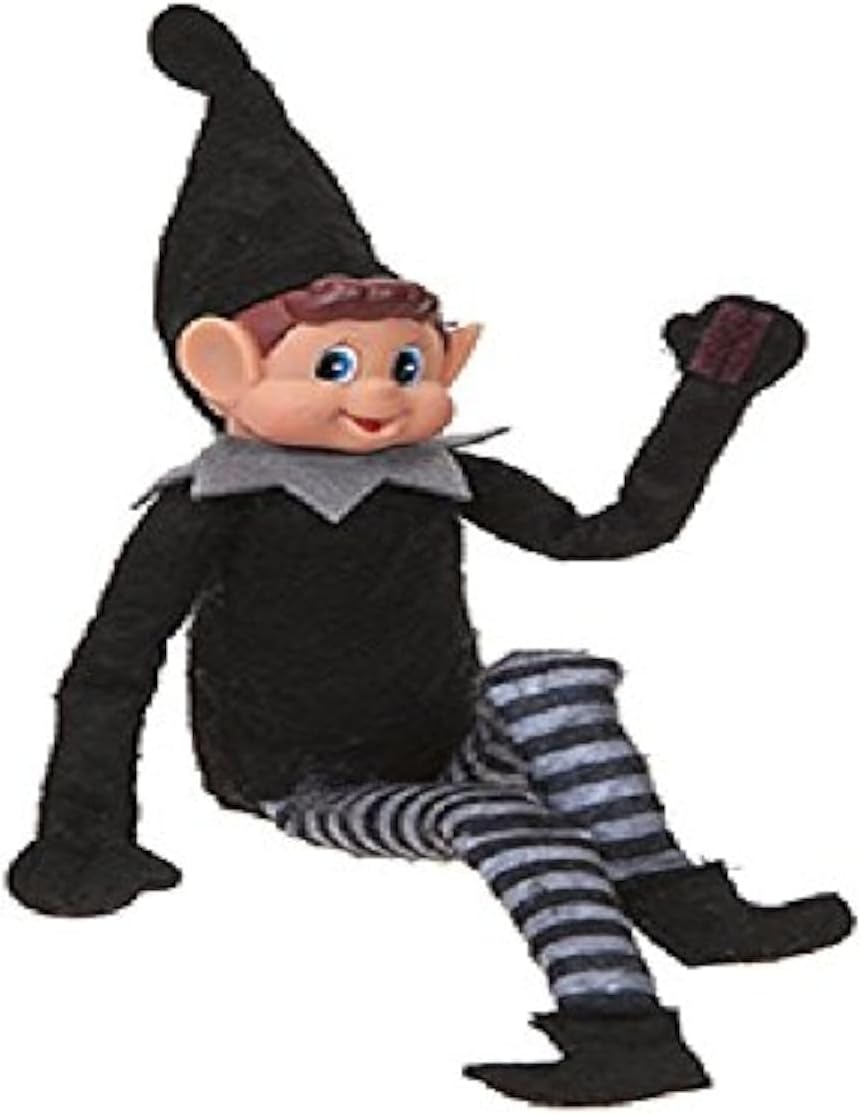 Elves Behavin' Badly 12" Bendable Poseable Elf with Vinyl Head - Christmas Accessory (Black Boy Elf)