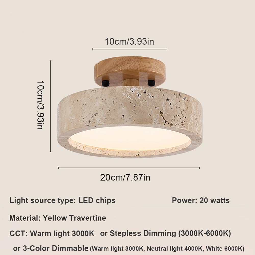 Lampy Sufitowa Japoński Żółty Trawertyn Cylinder Kamień LED Kompaktowa, Plafon Nordic Kremowy Oświetlenie Sufitowe Korytarz Wejście Balkon(Stepless Dimming)