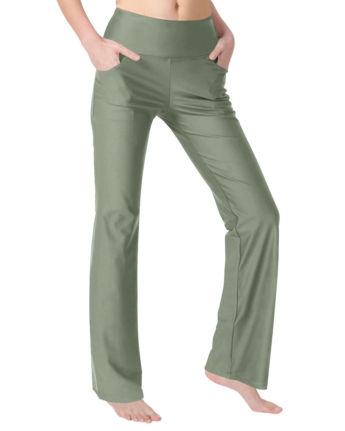 Zeronic Bootcut Yoga Pants for Women with Pockets High Waisted Workout Running Pants Tummy Control Long Bootleg Work Pants