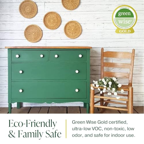 Image of Country Chic All-in-One Chalk Paint for Furniture, Cabinets, Home Decor, Eco-Friendly, Matte Finish, Built-In Primer & Top Coat for Wood, Metal - Hollow Hill (Dark Green) - Pint 16 oz (475 ml)