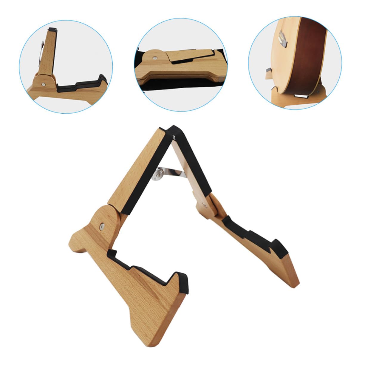 Kisangel Supporto per Basso e Violino in Legno Design Pieghevole e Smontabile, Stand per Palco e Negozio di Strumenti Musicali
