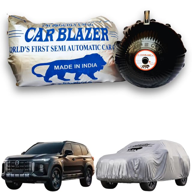 Image of CARBLAZER Portable & Semi-Automatic Full Body Car Covers - Heavy Duty Device | Dust Proof | UV Safe | Water Resistant | Anti-Theft & Scratch Proof Covers, Compatible for MG Majestor Silver