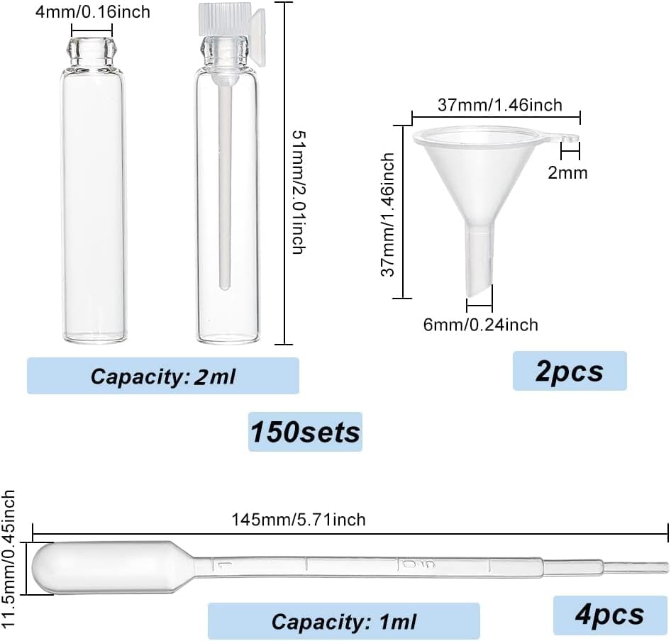 Miniatura 2 de BENECREAT Juego de 150 botellas de muestra de perfume vacías de 0.1 fl oz, botella de muestra de perfume de vidrio para llenar recipientes de