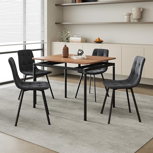 [en.casa] Mesa Comedor con 4 Sillas de Comedor Hemnes Conjunto Mesa y Sillas para Cocina Salón Despacho Tablero Rectangular Patas Cuadradas máx. 120 kg/Silla MDF Terciopelo Efecto Roble/Gris Oscuro