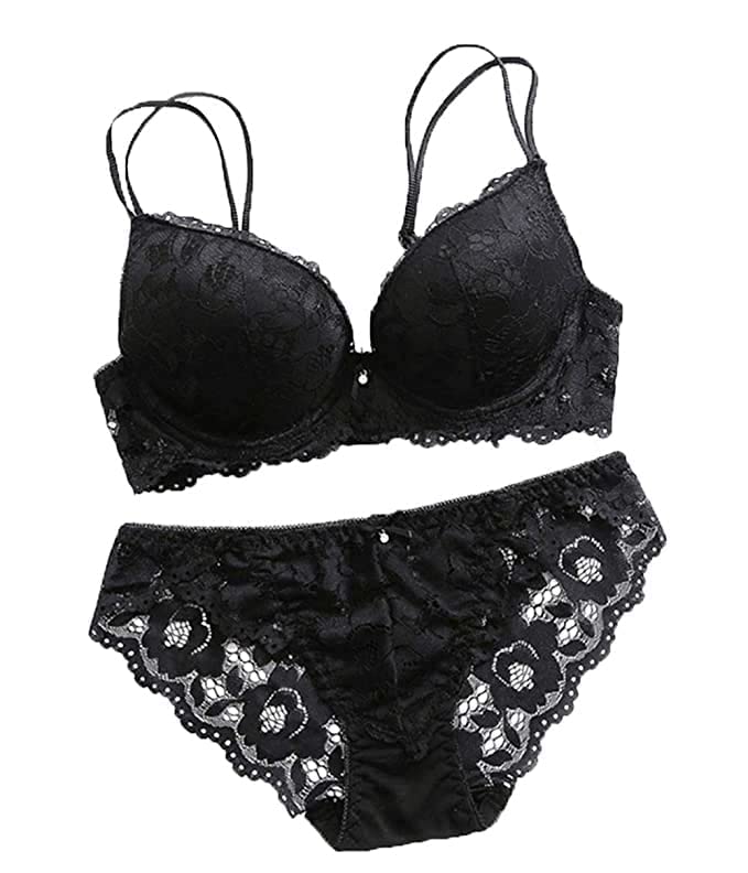 Image of Women's Bra Panty Set Lace Push Up Underwired Solid Lingerie Set Bikini Set for Women Lingerie Set for Women