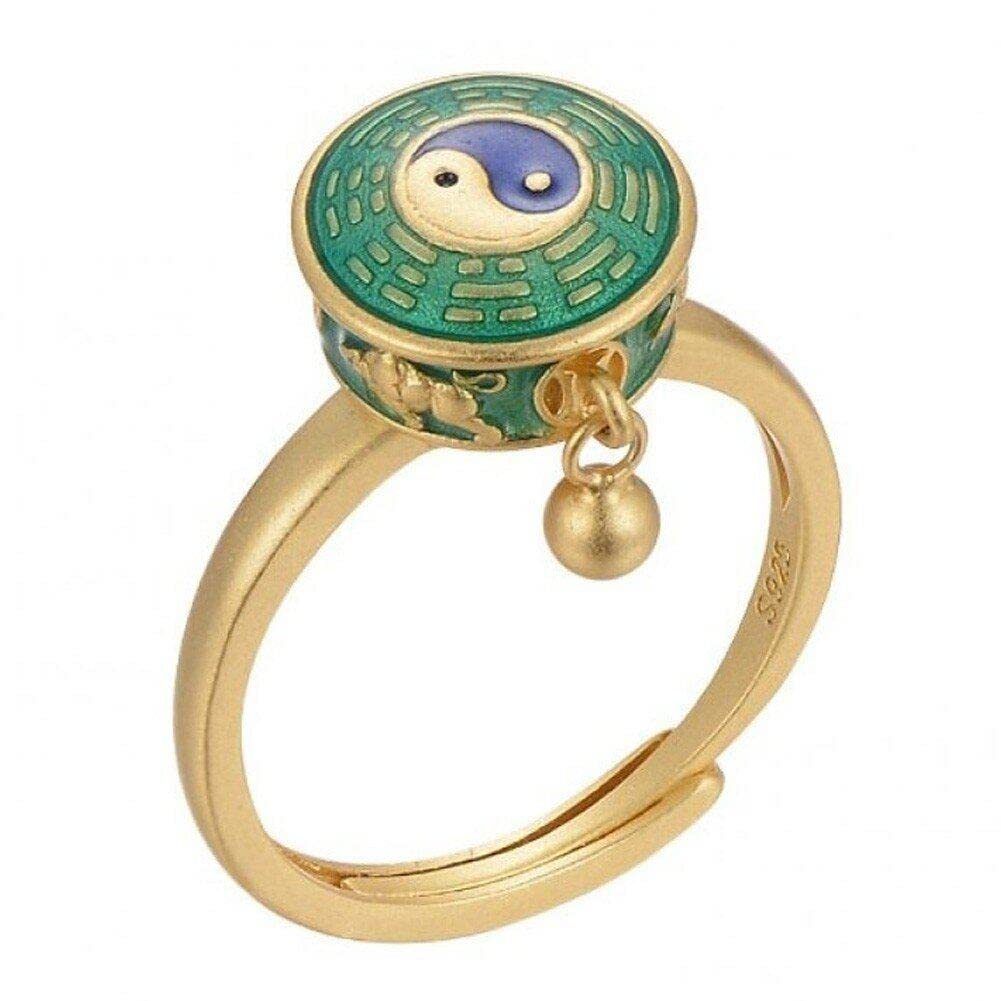 Dinntty Women's Blue Tibetan Buddhist Prayer Wheel Ring Yin Yang Feng Shui Rotating Ring Good Luck Jewellry For Men
