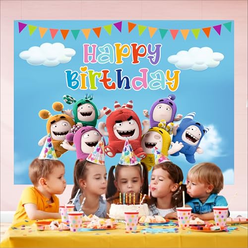 Image of Oddbods Birthday Backdrop 5x4 Ft | Backdrops for Decoration | Birthday Decoration Backdrop | Banner for Kids Theme Party