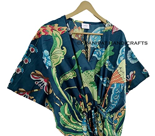Indian Peacock Print Cotton Sleepwear Dress Hippie Beach cover up nightwear Caftan Dress4
