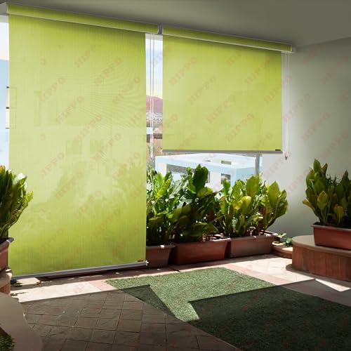 Image of HIPPO 180 GSM HDPE Outdoor Balcony Roller Blind, UV & Dust Protection Corded Roll Up and Down Light Filtering Blinds for Garden (Fresh-Green, 3FTX7FT)