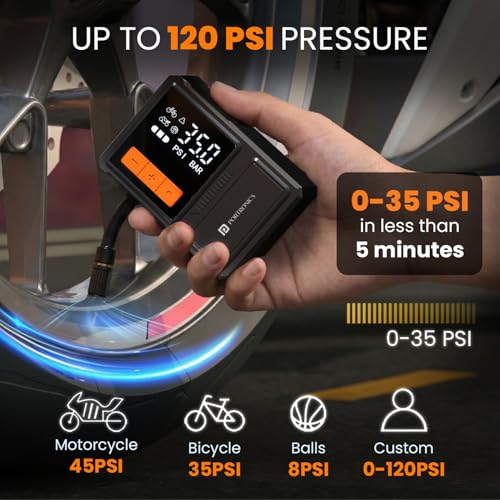 Image of Portronics Vayu Nano Cordless Mini Tyre Inflator for Two-Wheelers, Dual 600 mAh Batteries, Up to 120 PSI Pressure, 7.5 cm Air Hose, Digital Display, Auto Shut-Off, Type-C Charging, LED Light with SOS