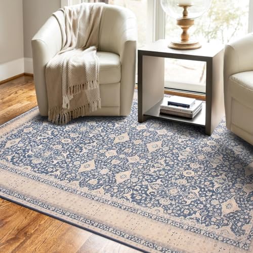 vivorug 6x9 Area Rug, Ultra-Soft Washable Rug for Living Room, Dinner Room, Bedroom, Non-Slip Vintage Inspired Blue Rug, Indoor Carpet Large Area Rug