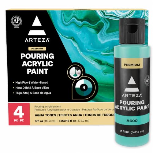 ARTEZA Acrylic Pouring Paint Set of 32, 2 ounce Bottles, Assorted Colors, High Flow Paint, Art...
