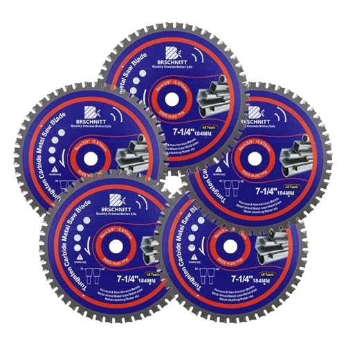 7-1/4" Metal Cutting Circular Saw Blade - BRSCHNITT 5pcs Tungsten Carbide Tipped TCT Saw Blades for Iron, Iron Pipe, Ferrous Metals 48T Arbor:5/8"