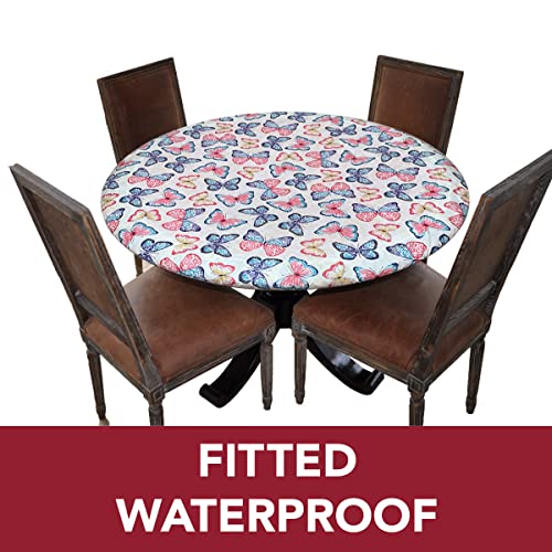 Covers For The Home Deluxe Elastic Edged Flannel Backed Vinyl Fitted Table Cover - Butterfly Pattern - Large Round - Fits Tables Up To 45" - 56" Diameter #TOP1