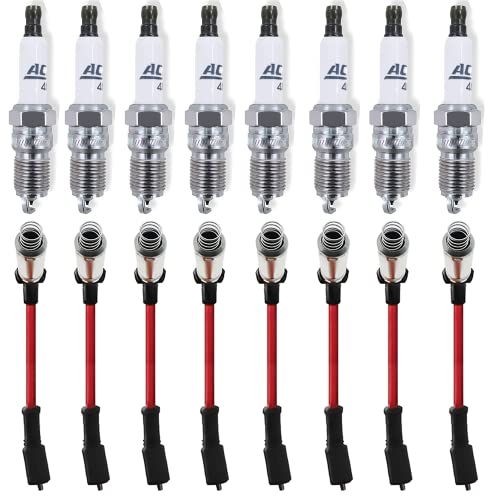 48322 8 pcs 10.2MM Spark Plugs Wires +41-962 Spark Plugs for Cadillac CTS Escalade 2006-2008 Buick Chevrolet Avalanche Corvette Avalanche Corvette Express Silverado Monte Tahoe, GMC Envoy Savana
