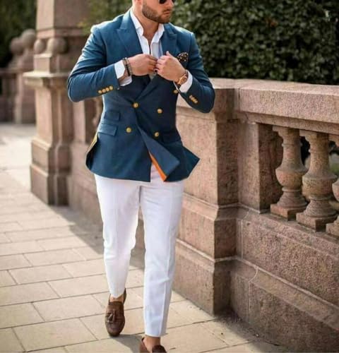 Men's Two Pieces Suit Business Casual Jacket and White Pants for Daily Leisure2