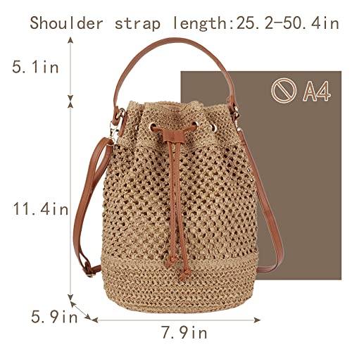 Goclothod Small Drawstring Shoulder Bag Straw Weave Handbag Summer Beach Purse2