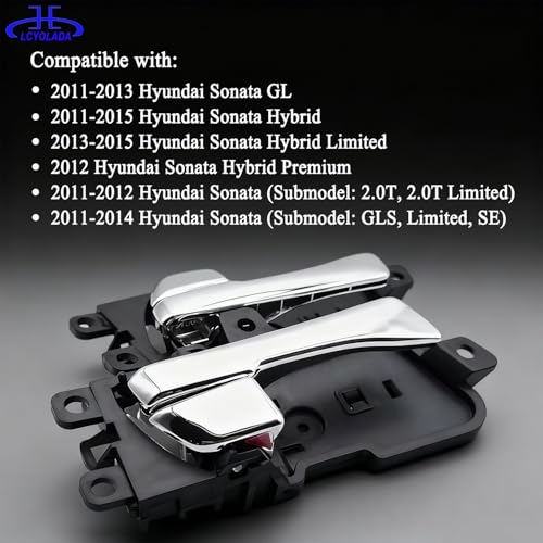 Image of Interior Chrome Door Handle Compatible with Hyundai Sonata 2011-2015, Front or Rear Left & Right Side Replaces OE# 826103S010, 82610-3S010