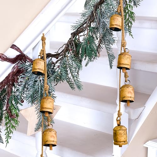 Mie-Creation-Set-of-4-Rustic-Vintage-Cow-Bells-Cluster-on-Jute-Rope-Christmas-Tree-Decorations-Handmade-Metal-Harmony-Cowbells-Shabby-Chic-Wall-Hanging-Holidays-Wreath-decor-Antique-Gold-34-inch Mie Creation Set of 4 Rustic Vintage Cow Bells Cluster on Jute Rope Christmas Tree Decorations Handmade Metal Harmony Cowbells Shabby Chic Wall Hanging Holidays Wreath decor Antique Gold 34 inch