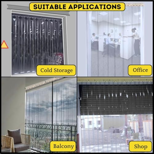 Image of Qlarity Covers 2mm Thick PVC Strip AC Curtain | Size- 48 (20x20x8) 3pcs Inch Wide Hanger X 9 Feet Long | 6 Strips, 8.5 Inches Wide Vinyl Transparent Door Curtain | Mount Hanger for Cold Storage /Office