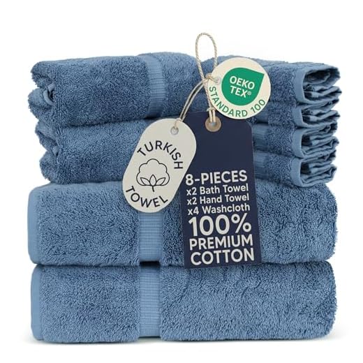 Towel Bazaar Premium Turkish Cotton Super Soft and Absorbent Towels (8-Piece Towel Set, Wedgewood)