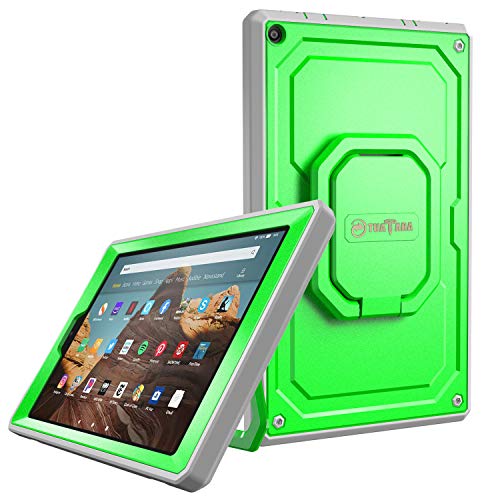 Fintie Case for Amazon Fire HD 10 (7th and 9th Generations, 2017 and 2019 Releases) - [Tuatara Magic Ring] 360 Rotating Multi-Functional Grip Carry Cover w/Built-in Screen Protector, Green
