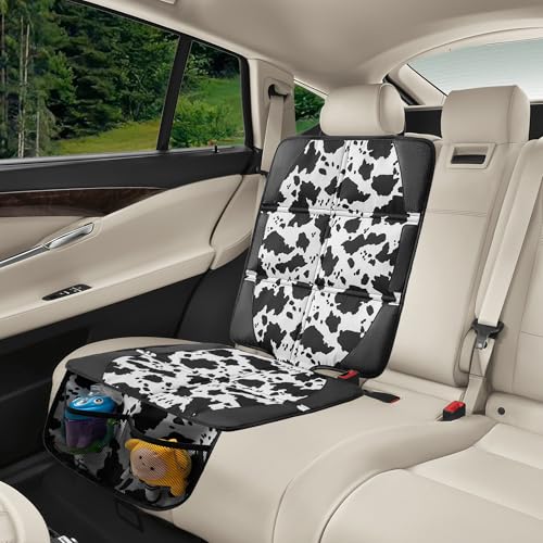 Image of Car Seat Protector for Child Car Seat, 2 Pack Baby Car Seat Covers with Mesh Pockets & Non-Slip Backing 600D Durable Seat Protector Under Baby Car Seat for Car Back Seat (Cow Print, Large)