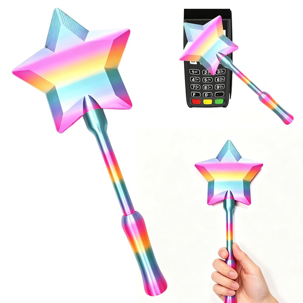 HATFRYF 3D Printed Wand, Credits Card Holder Wands, Fun Star Stick, Contactless Payment Card Holder, Star Wand for Kids Teens Tech Lovers Cosplay Fans Magicians Performers Parties Travel Anime - Pink