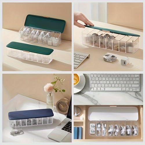 Image of Soko Nordic Data Cable Organizer Box, 8 Compartments Table Top Desk Management, Storage Tray for Home & Office - Charger, Electronic Accessories, Jewellery, Wires, SD Card, USB, Stationary - Green