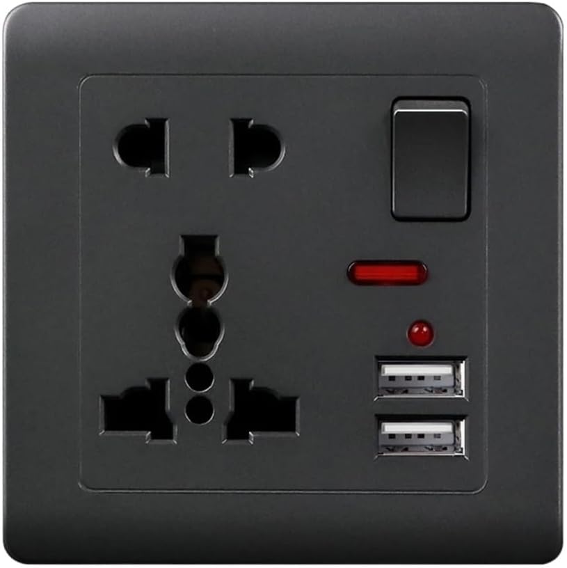 EU Standard USB Wall Socket, Grey Switch Control Outlet,2A Dual USB Charging, AC 110~250V 13A Universal Jack Power Socket(Gray (Single Socket))