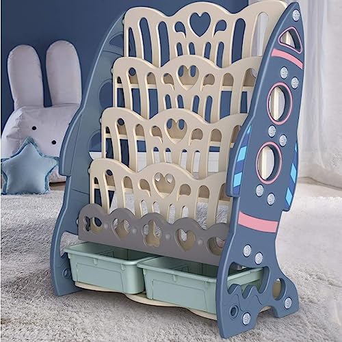 Étagère au sol en plastique bleu meuble bibliothèque multicouche enfant