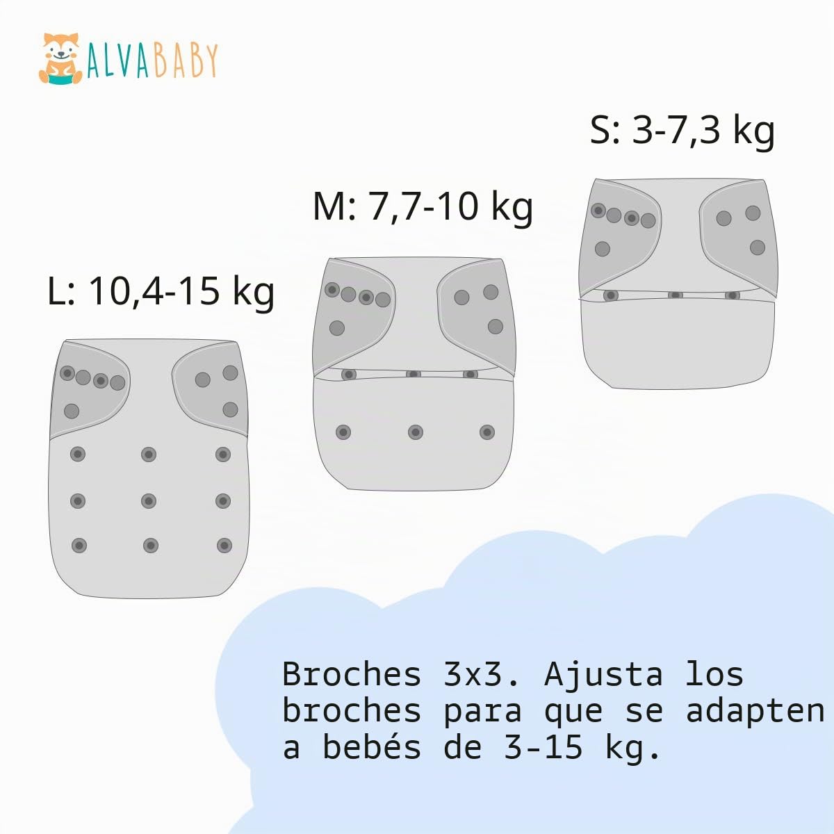 ALVABABY Pack 6pcs Pañales de tela ajustables y lavables de bolsillo + 12 insertos 6BM98-ES
