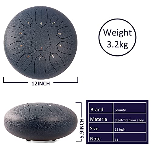 Steel Tongue Drum - 11 Notes 12 Inches - Percussion Instrument -Handpan Drum With Bag, Music Book, Mallets, Finger Picks #TOP2