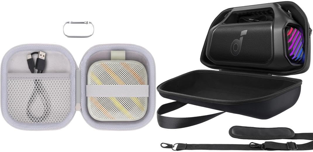 co2CREA Hard Case Bundle for Anker Soundcore Boom Go 3i & Boom 2 Plus Speakers, Portable Travel Protective Case