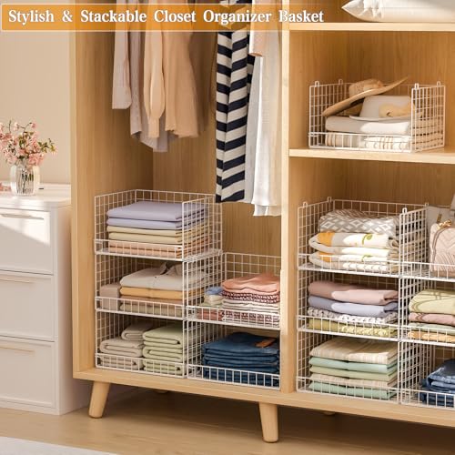 Image of Yociyoga Closet Organizers and Storage Basket- 3-Tier Stackable Storage Bins, Foldable Closet Shelf Organizer Basket, Stackable Clothes Organizers Shelves for Home Organizer System(Patent 30022416)