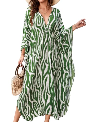 Women's Kaftan Dress Plus Size Moo Moos Print Batwing Sleeves Beach Cover Up for Swimsuit, Lightweight Caftan Dress