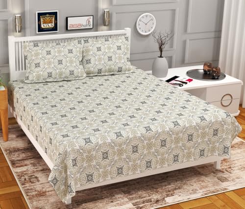 Image of VAS COLLECTIONS Premium 3D Printed 160 TC Microfiber Double Bedsheet with 2 King Size Pillow Covers (90X90 Inches) Grey and Off White