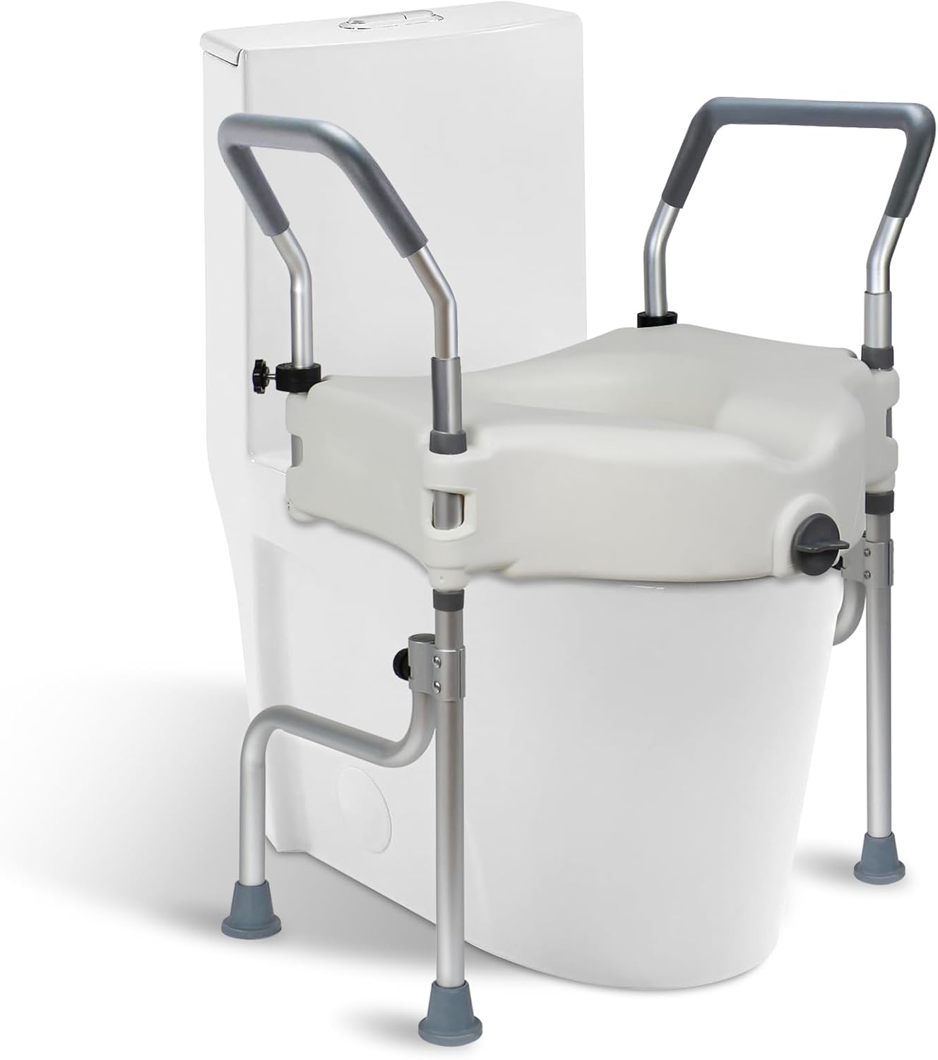 4.5" Raised Toilet Seat with Arms and Legs, 26.7" Wide, Adjustable Height, 4-Leg Raised Toilet Seat with Handles for Elderly, Elevated Toilet Seats for Seniors for Standard or Elongated Commode